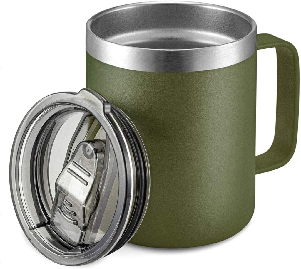 ALOUFEA 12oz Stainless Steel Insulated Coffee Mug with Handle, Double Wall Vacuum Travel Mug, Tumbler Cup with Sliding Lid, Army Green