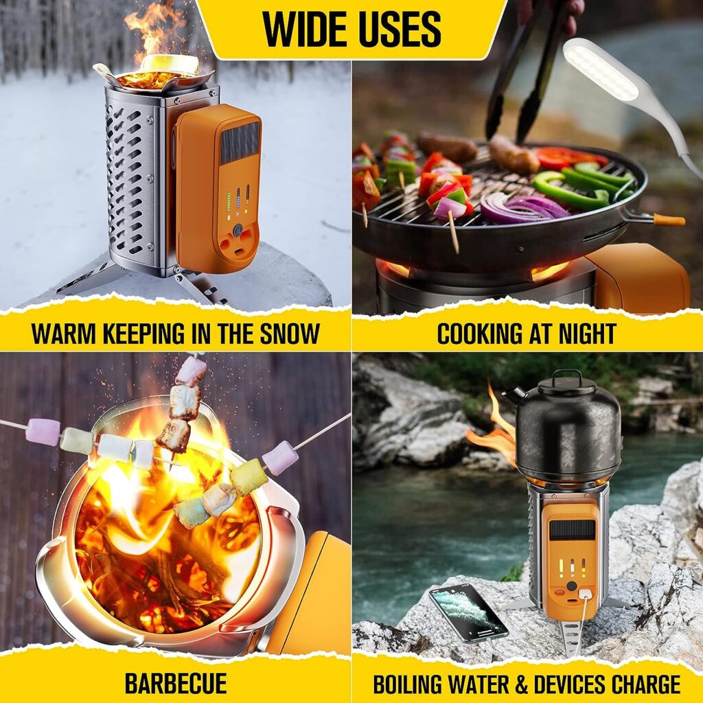 Camping Stove Wood Camp Stove Generating Electricity Backpacking Stove USB Charging Camping Stoves Portable Stove for Outdoor, Hiking, Survival, Emergency