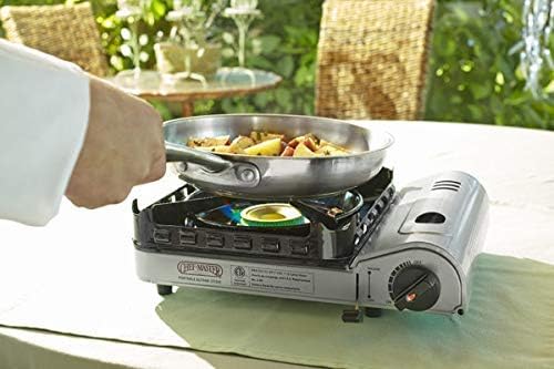 Chef Master 90019 Portable Butane Stove, 15,000 BTU Single Burner Gas Stove, Camping and Backpacking Essentials, Piezo Electric Ignition, Double Wind Guard Burner, Hard Carrying Case