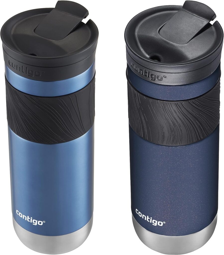 Contigo Byron Vacuum-Insulated Stainless Steel Travel Mug with Leak-Proof Lid, Reusable Coffee Cup or Water Bottle, BPA-Free, Keeps Drinks Hot or Cold for Hours, 20oz 2-Pack Blue Corn  Midnight Berry