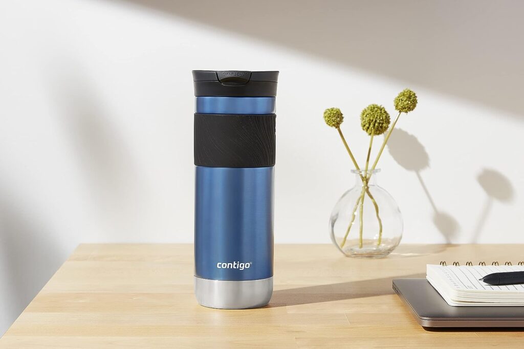 Contigo Byron Vacuum-Insulated Stainless Steel Travel Mug with Leak-Proof Lid, Reusable Coffee Cup or Water Bottle, BPA-Free, Keeps Drinks Hot or Cold for Hours, 20oz 2-Pack Blue Corn  Midnight Berry