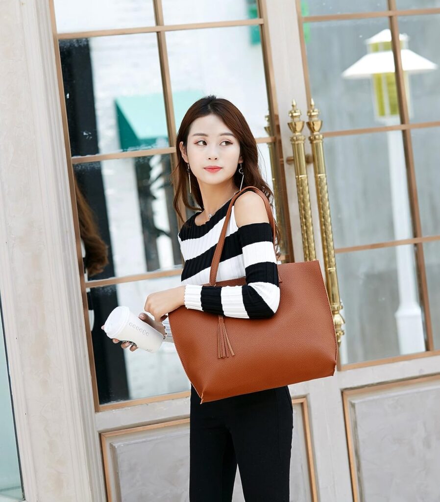 Dreubea Womens Soft Faux Leather Tote Shoulder Bag from, Big Capacity Tassel Handbag