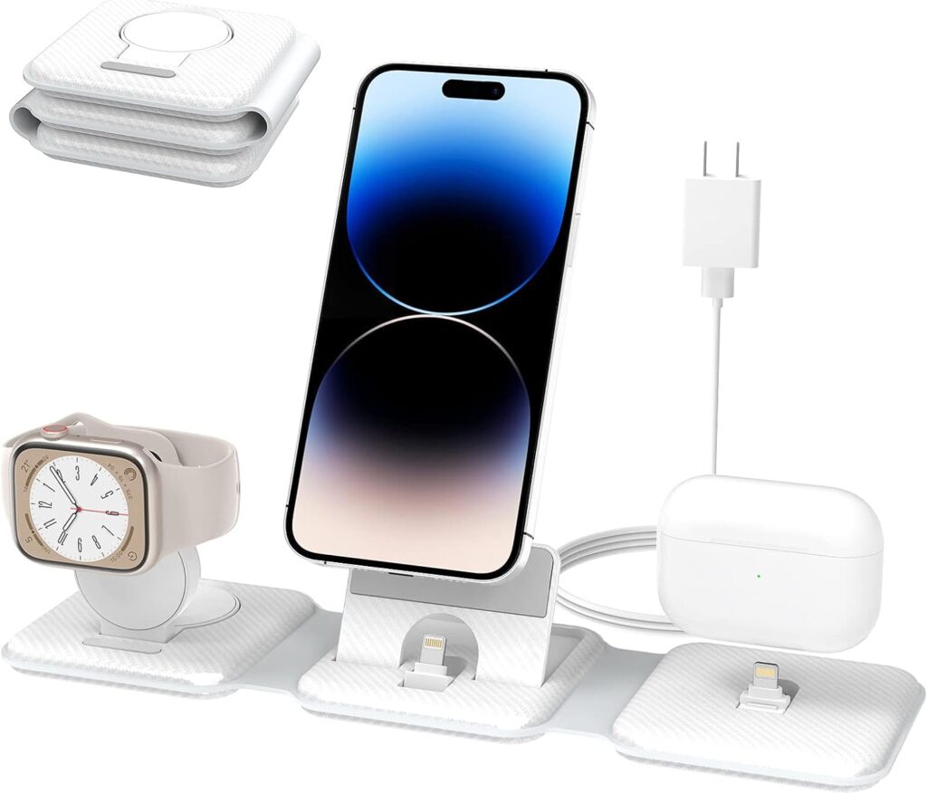 Foldable 3 in 1 Charging Station, Kartice Travel Charger Dock Stand for iPhone Multiple Devices iPhone Series 14 Pro Max/13/12/11/X/8 Plus/7/6,Airpods,Apple Watch 8/Ultra/7/6/SE/5/4/3/2 Charging Pad