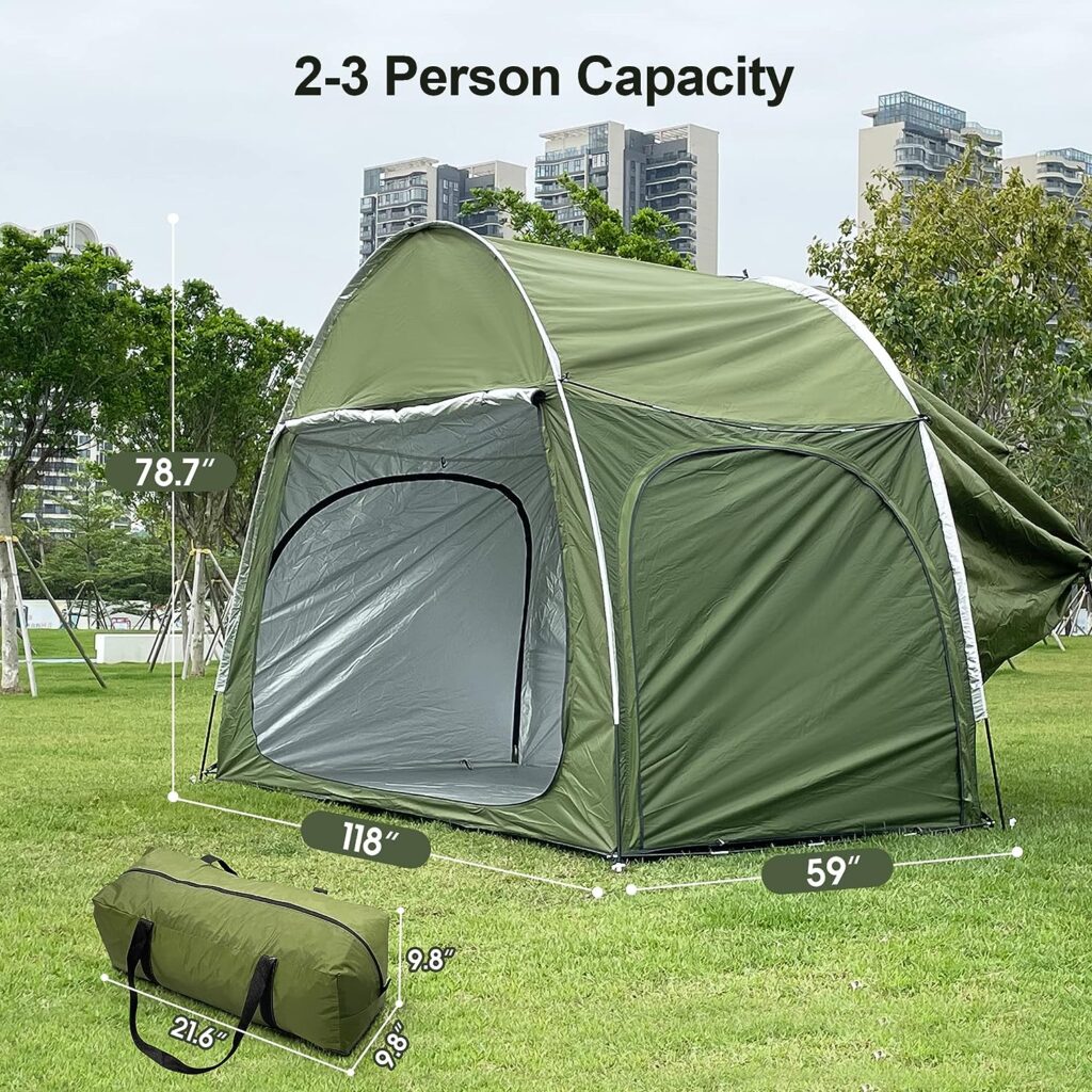 Green SUV Tent, 3 Doors Design SUV Car Tent, Large Capacity Travel Camping with Carry Bag, Waterproof  Portable SUV Tailgate Tent