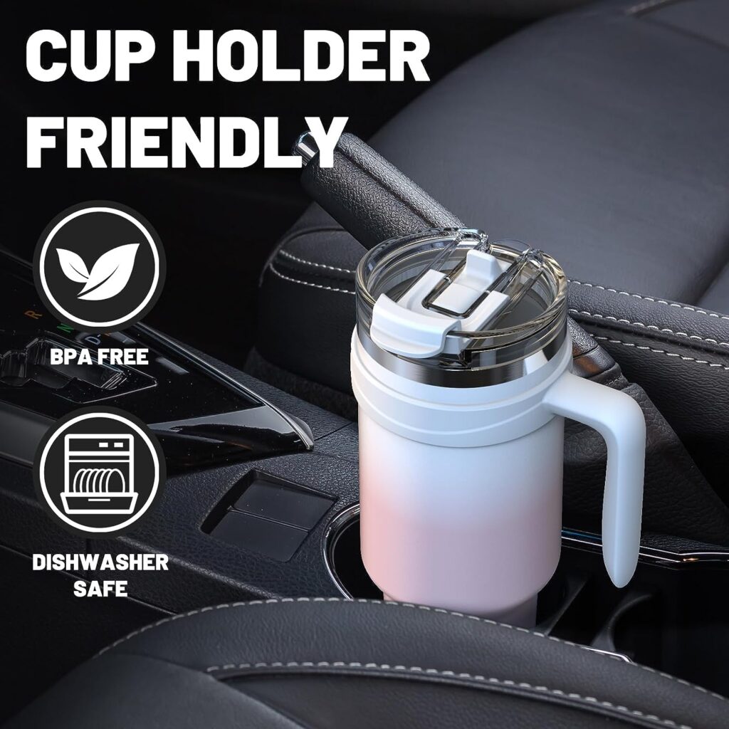 Hydraful 46 oz Insulated Tumbler with handle and leak proof 2-in-1 Straw  Sip Lid,Stainless Steel Vacuum Travel Mug,Coffee Cup,Insulated smoothie cup,Keeps Cold up to 34 Hrs,Fit in Car Cup Holder