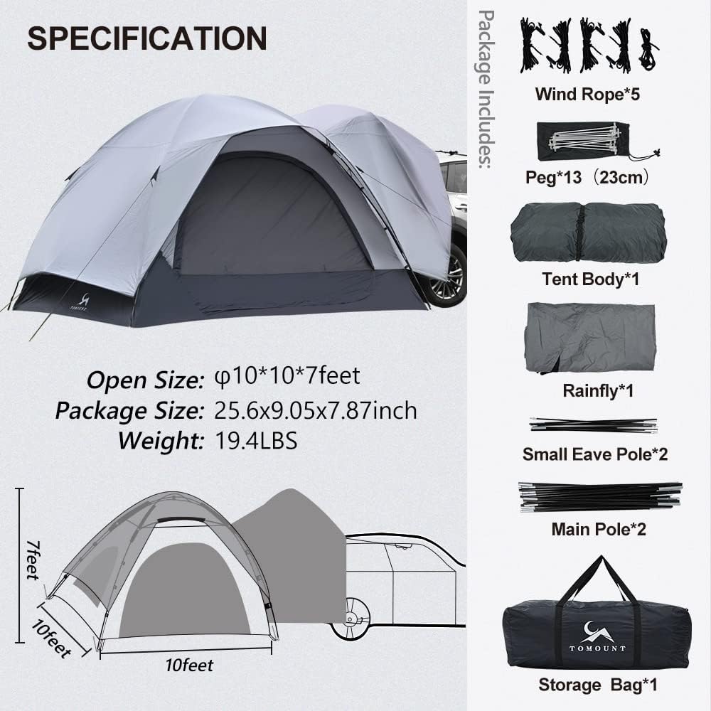 MC SUV Tent 10ft*10ft*6.9ft Universal for SUV/CUV/Cars with Rainfly  2 Doors for Camping Family Camping