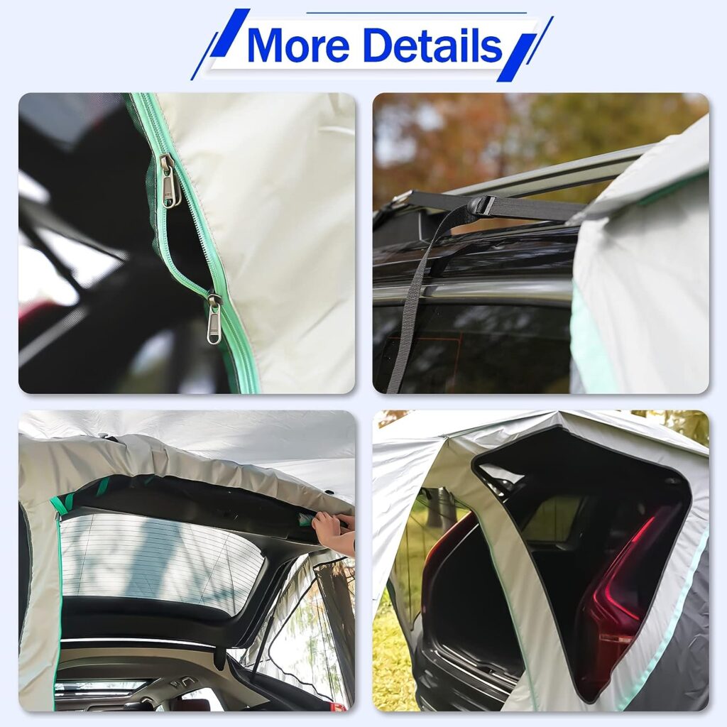 SUV Tailgate Tent with Three Sides Awning Shade  Transmittance Mosquito Net, Hatchback Camping Sunproof Car Tent, Universal SUV Windproof Car Camping Gear Tent Outdoor Travel.