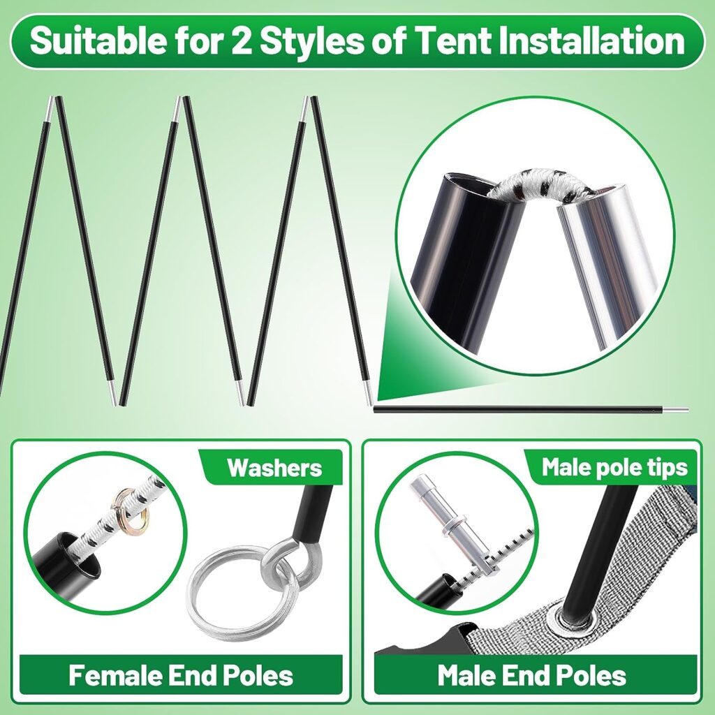 Tent Poles Replacement- Aluminum Tent Poles, Fits Both Female and Male Ends- Lightweight Tent Pole Repair Kit Replacement Tent Pole Kit for Hiking Camping Backpacking Tent, 14.5FT