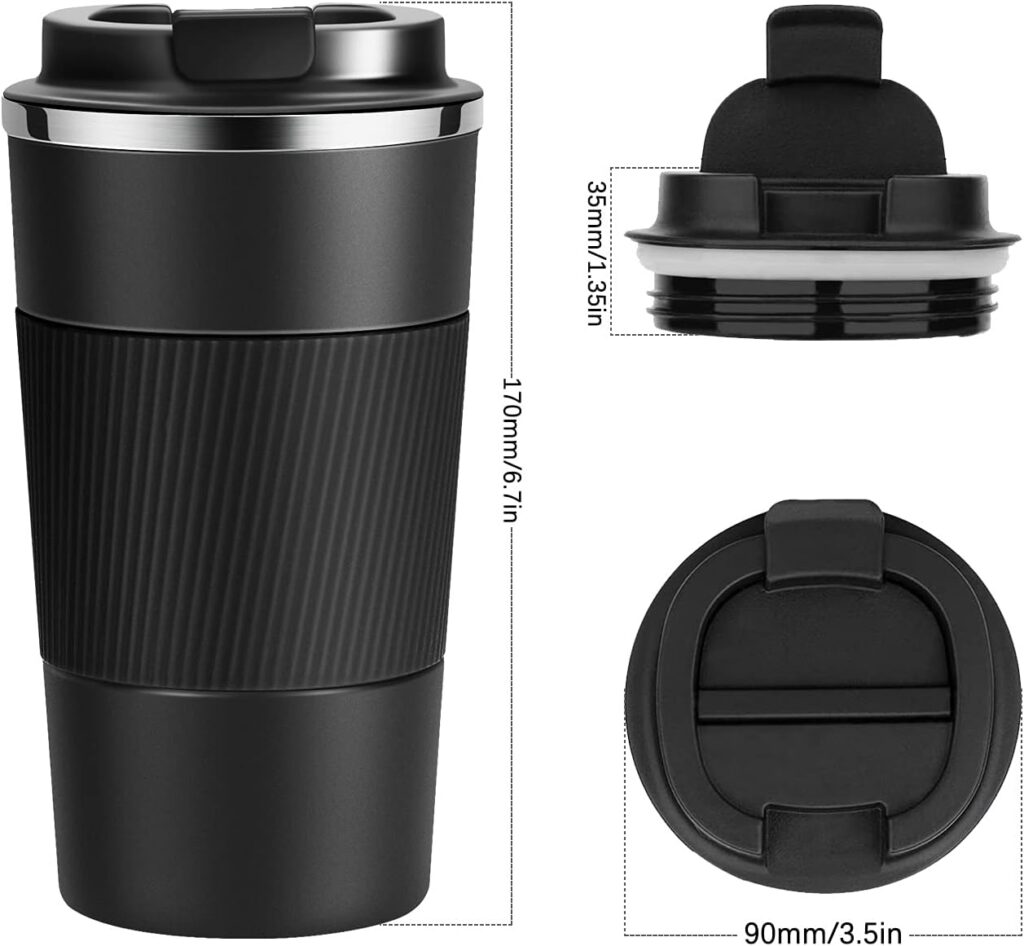 YINJAM 17oz Travel Coffee Mug Insulated Coffee Cups to Go with Leakproof Lid Vacuum Stainless Steel Double Walled Thermal Car Coffee Tumbler for Hot Cold Ice Tea Drinks Reusable (Black, 17oz)